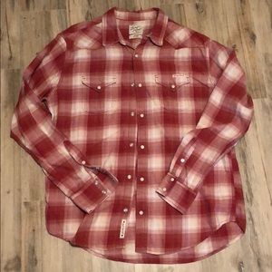 Lucky Brand Plaid Red Flannel Button Down L